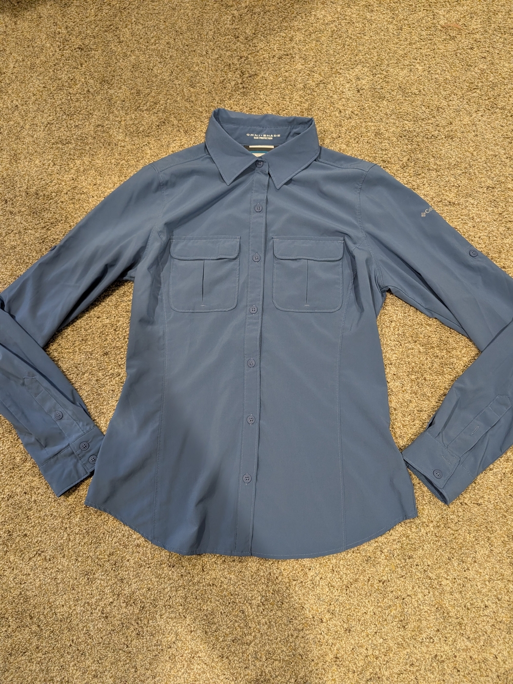 Columbia XS Long-Sleeve Blue Button-Front Shirt